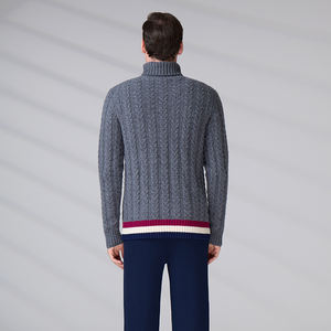 Pull en laine personnalisé de haute qualité, rayé, pour homme, à manches longues, col haut, pull en tricot torsadé pour l'hiver - Product Image 6