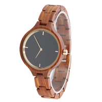 Montre Décontractée Quotidienne, Boîtier en Bois Noir, Design Rond Fin, 4 Index Horaires, Bracelet en Bois Intégré, Montre Minimaliste 2025