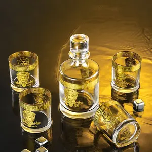 Vasos de Whisky transparentes de estilo antiguo, vasos de cristal para cóctel, con diseño de logotipo dorado, gran oferta