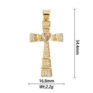 Sterling Copper Cross Pendant With Colored Zircon Micro Pave Inlay Geometric Themed Unisex Everyday Wear Necklace Charm - Product Image 4