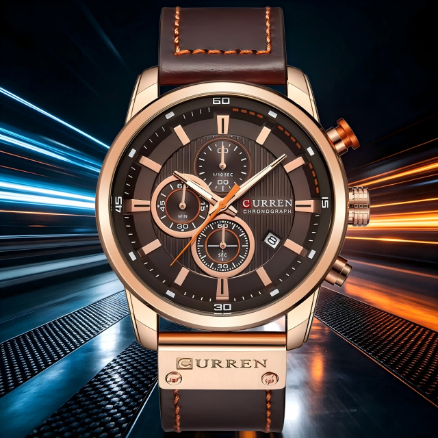 Curren 8291 Fashion Quartz Relogio Masculino Rose Gold Case Watches Chronograph Leather Casual Calendar Waterproof Watch for Men