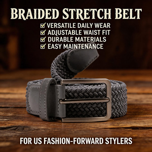 Ceinture classique pour homme en PU tressé extensible avec boucle en alliage et <span class=keywords><strong>design</strong></span> tissé élastique, idéale pour jeans et pantalons, style garçon - Product Image 2