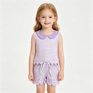 En Stock, Nueva Llegada, Conjuntos de Ropa a Cuadros para Bebés Niñas, Trajes de Verano con Volantes, Venta al por Mayor, Ropa de Fábrica para Bebés y Niños, Conjunto de Moda Boutique - Product Image 6
