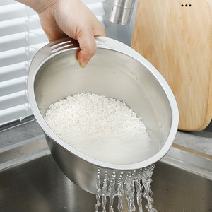 Escurridor redondo de acero inoxidable 304 para lavar arroz, para fregadero de cocina - Product Image 1