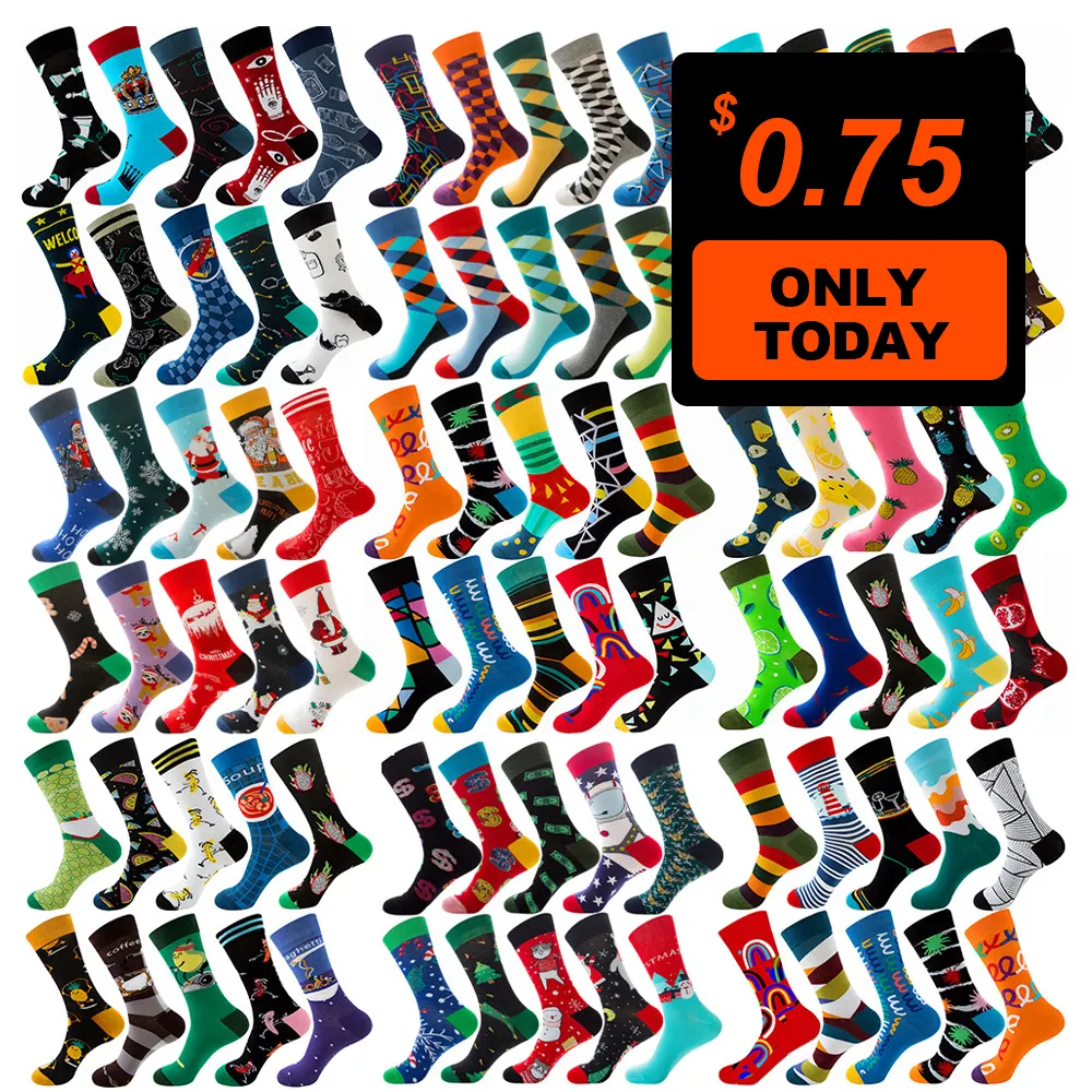 Großhandel Bulk Crew Baumwolle Neuheit Socken Custom Print Jacquard Herren Kleid Socken Unisex gestreifte lustige glückliche Socken für Männer