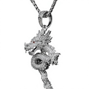 สร้อยคอจี้มังกรเงิน ดีไซน์โปร่ง ลายฉลุ ของขวัญเครื่องประดับ - Product Image 2