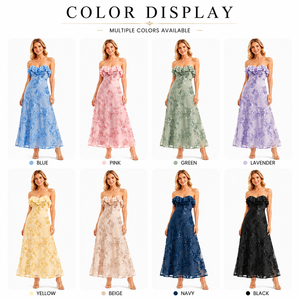 Vestido Midi Elegante y Lujoso sin Tirantes con Bordado Floral, Corte Ajustado, Tela de Malla Suave y Ligera, Ideal para Invitadas de Boda y Fiestas, Diseño Personalizado - Product Image 2