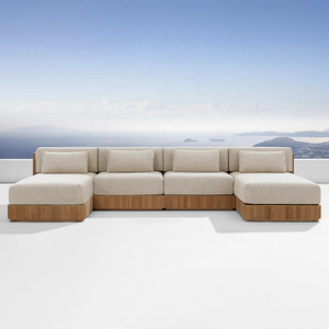 6 chỗ ngồi Gỗ Tếch sofa sọc thiết kế cao cấp Đồ gỗ ngoài trời sân sau boong vườn sofa Set - Product Image 3