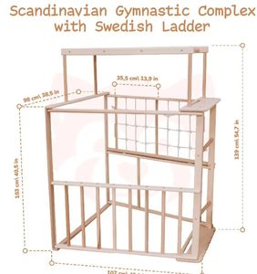 55 "x 42" Complexe de jeux de gymnastique en bois <span class=keywords><strong>scandinave</strong></span> pour enfants de 4 ans Rampe à bascule Corde d'escalade Barres de singe Gymnastique - Product Image 5