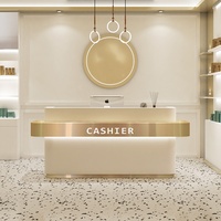Bureau de réception moderne minimaliste en bois massif avec logo personnalisé pour salon de beauté, spa, institut de manucure, hôtel, hôpital et supermarché
