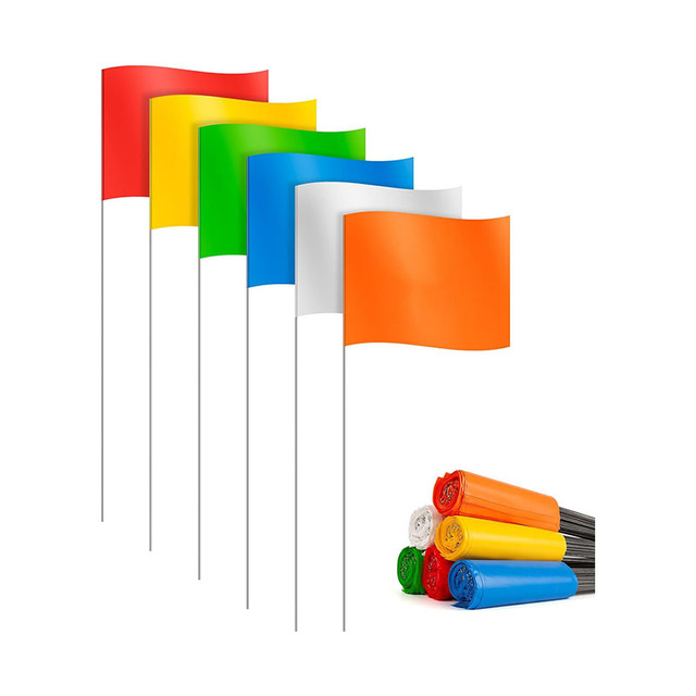 Wholesale Custom Mini 4*5 Inches 10x12.5cm Vinyl Marking Flags Stake Flags on 15 Inch Stainless Steel Wire Waterproof Portable
