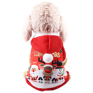 Christmas Hooded Fleece Sweatshirt <b>For</b> Dogs And <b>Cats</b> Winter Pet <b>Clothes</b> With Reindeer Snowman Print Red - Product Image 1