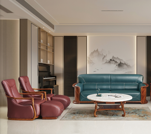 European Luxury Retro Sectional <b>Sofa</b> Set Solid <b>Wood</b> Ebony <b>Frame</b> Carved Villa Living Room Antique Style Leather <b>Sofa</b> 1+1+2+4 - Product Image 2