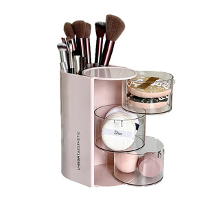 Rotating Dustproof Powder Puff Storage <b>Box</b> With Drawers Desktop Cosmetic Organizer <b>Makeup</b> Brush Holder Multi Layer - Product Image 5