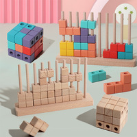 Puzzle Kubus Kayu & Balok Bangunan Mainan Edukasi Dini untuk Menyortir & Menumpuk Bentuk Geometris