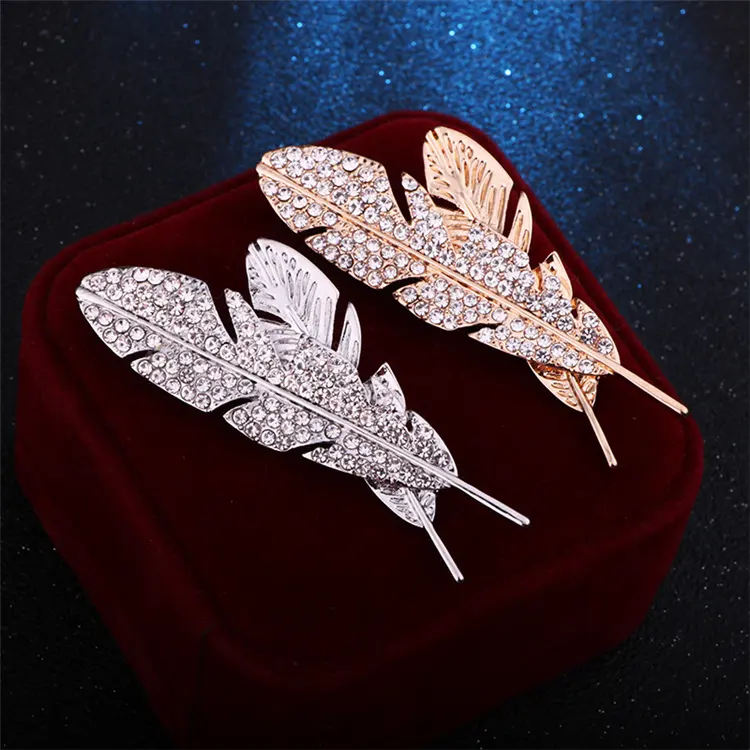 Fashion Elegant Corsage Diamond Hollow Feather Men Brooches Accessories