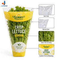 Manchons en BOPP/CPP micro-perforés imprimés sur mesure pour laitues, sacs d'emballage coniques en plastique à ouverture supérieure pour légumes frais