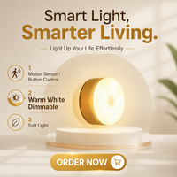 Lampu Malam Sensor Gerak Isi Ulang Portabel Magnetik Dapat Dipasang di Dinding LED Cahaya Putih Hangat untuk Lemari Kabinet Kamar Tidur
