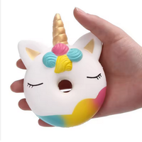Jouets spongieux personnalisés Forme de beignets de licorne à croissance lente Balle anti-stress en mousse PU Cadeaux promotionnels