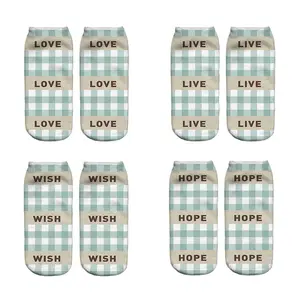 2024 Large Adults Size Love Live Hope Wish Inspirational Words With Green Buffalo Checkers Plaids Digital Printed Ankle Socks