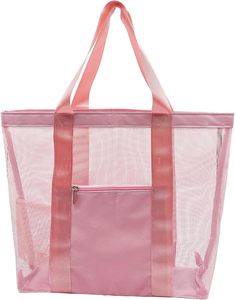 Bolsa de playa personalizada de malla rosa, de nylon reciclado, con asa larga, de gran capacidad para viajes, camping y natación. - Product Image 1