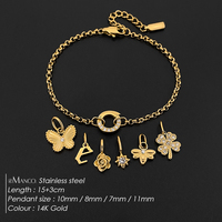 Bracelet chaîne Rolo eManco en acier inoxydable avec breloques papillon, lettre E, rose, étoile, abeille, trèfle à quatre feuilles et cristaux