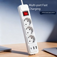 Enchufe Industrial Estándar Europeo con Toma de Corriente de 3/4 Salidas, Regleta de Alimentación Eléctrica con USB-C/A y Protección Contra Sobretensiones