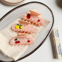 Jepit Rambut Buatan Tangan dari Asetat Jepang Korea dengan Desain Hiu Berhiaskan Rhinestone, Lucu, Serbaguna, Motif Buah dan Bunga, Aksesori Hadiah untuk Wanita.