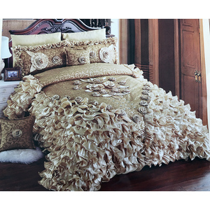 <strong>Red</strong> Luxury Jacquard Bedspread Coverlet Set European Wedding Style Stereoscopic Rose Lace Edge Quality Bed Sheet Plant <strong>Bedding</strong> - Product Image 3