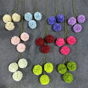Fleurs artificielles en pompons, 3 têtes, fleurs en soie, décoration de mariage, décoration de la maison, haute simulation, moulage par injection, fabrication chinoise - Product Image 2