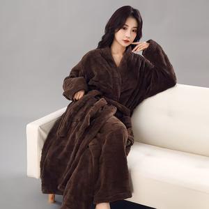 Pabrik grosir ukuran besar timbul bergaris jubah panjang menebal mantel mandi hangat mode mewah kasual musim gugur musim dingin pakaian rumah - Product Image 1