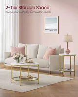 Table basse moderne en marbre avec plateau en verre trempé, cadre métallique et étagère inférieure de rangement pour salon, salle à manger, chambre et mobilier de maison
