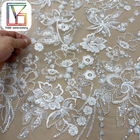 Nouvelle Arrivée Tissu en Dentelle Florale 3D avec Perles, Tissu Perlé à Paillettes, Tissu en Dentelle Brodé pour Robes de Mariée Femme