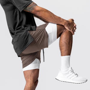Pantalones cortos deportivos de talla europea para hombre, pantalones cortos de baloncesto de doble capa de secado rápido elásticos de entrenamiento muscular para correr de nailon - Product Image 2