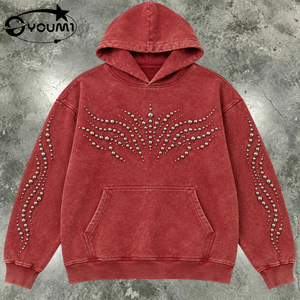 Sweat à capuche surdimensionné en coton délavé à l'acide, style streetwear, avec rivets métalliques, pour hommes, personnalisable ODM/OEM, poids lourd, effet vieilli, style Y2K - Product Image 1