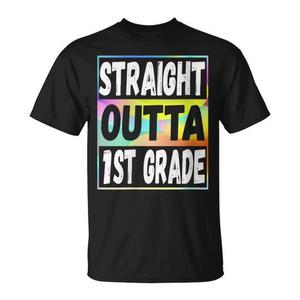 T-shirt Straight Outta 1st Grade per bambini, unisex, girocollo, manica corta, stampa digitale, ritorno a scuola, laurea - Product Image 1