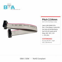 Câble plat IDC OEM, assemblage de câbles à 10 broches, pas de 1,27 mm, 150 mm, UL2651, 28AWG, faisceau de câbles personnalisé pour PCB et contrôle industriel