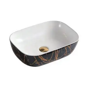 Salle de bains vasque évier lavabo sur comptoir peinture à la main céramique moderne ovale lavage des mains piédestal éviers 3 ans Grade AA 6L