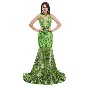 Personalizado de las mujeres más tamaño verde esmeralda largo vestido de noche chica Sexy moda Chic lentejuelas ropa de graduación señora vestidos de fiesta - Product Image 3