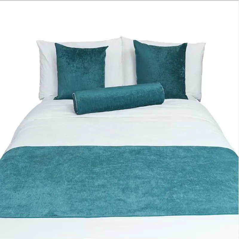Conjunto de cama de luxo em tecido chenille, conjunto de almofada personalizado, cama de hotel runner
