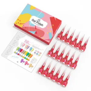 AS 18PCs Juego de esmaltes de uñas Kit de esmalte de uñas de gel de color semipermanente Soak Off Gel UV LED Barnices Base Top Coat DIY Nail Art Varni