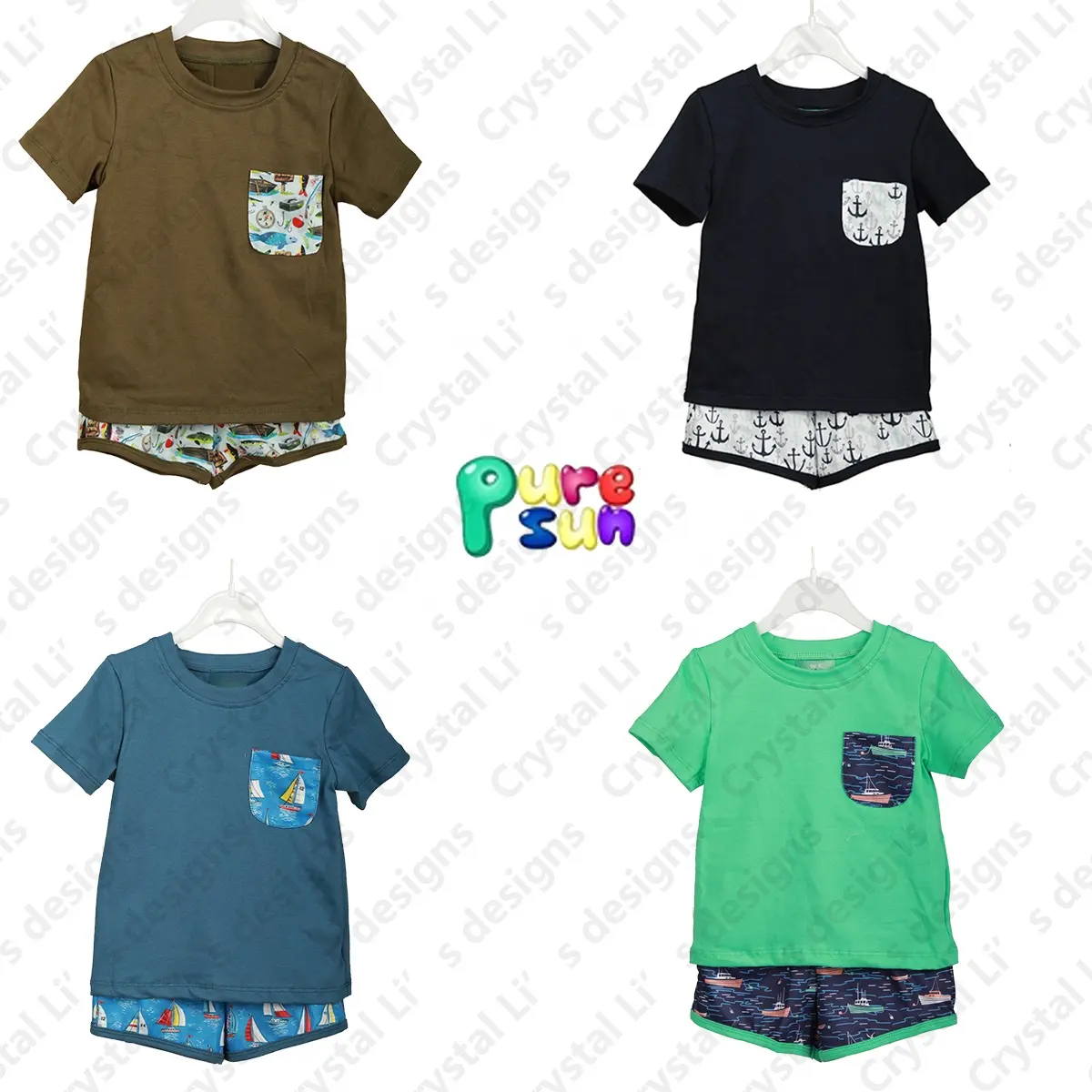 Custom toddler boy clothes summer personalized boy children clothing with pockets short sleeve boys clothing wholesale