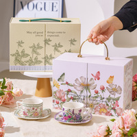 Ensemble de tasses à thé en céramique, théière, soucoupes, tasses à café, design rétro, luxe léger, vintage, élégant, boîte cadeau pour cadeaux de mariage