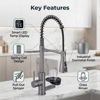 Robinet de cuisine industriel moderne en laiton finition bronze vieilli avec douchette extractible, rince-verre et lave-tasses, monocommande, à poser sur plan