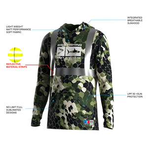 Chemise de pêche à capuche haute visibilité avec bande réfléchissante UPF50+ à manches longues, équipement anti-microbien pour la pêche de nuit et la course à pied - Product Image 6