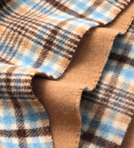 Châle réversible en laine à carreaux marron et bleu, et camel uni, avec pompons, pour femme, usage quotidien automne - Product Image 6