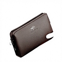 Pochette Homme en Cuir PU Souple avec Fermeture Éclair, Grande Capacité, Porte-Documents Professionnel, Doublure Polyester, Style Décontracté, Livraison Directe