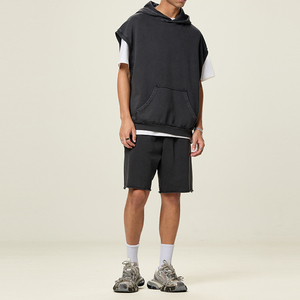 Áo hoodie nam Y2K chất liệu cotton đã qua xử lý, kiểu dáng rộng, không tay - Áo thời trang đường phố nhuộm màu với họa tiết in - Product Image 4