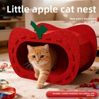 Nouvelle Tanière pour Chat en Feutre Rouge en Forme de Pomme, Style Tunnel Respirant Semi-fermé, Lit d'Intérieur Toutes Saisons pour Animaux de Compagnie