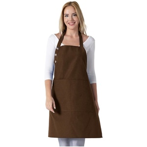 Delantal de cocina de algodón resistente a las gotas de agua para mujer con bolsillos ajustables 10 opciones de color para cocinar - Product Image 3